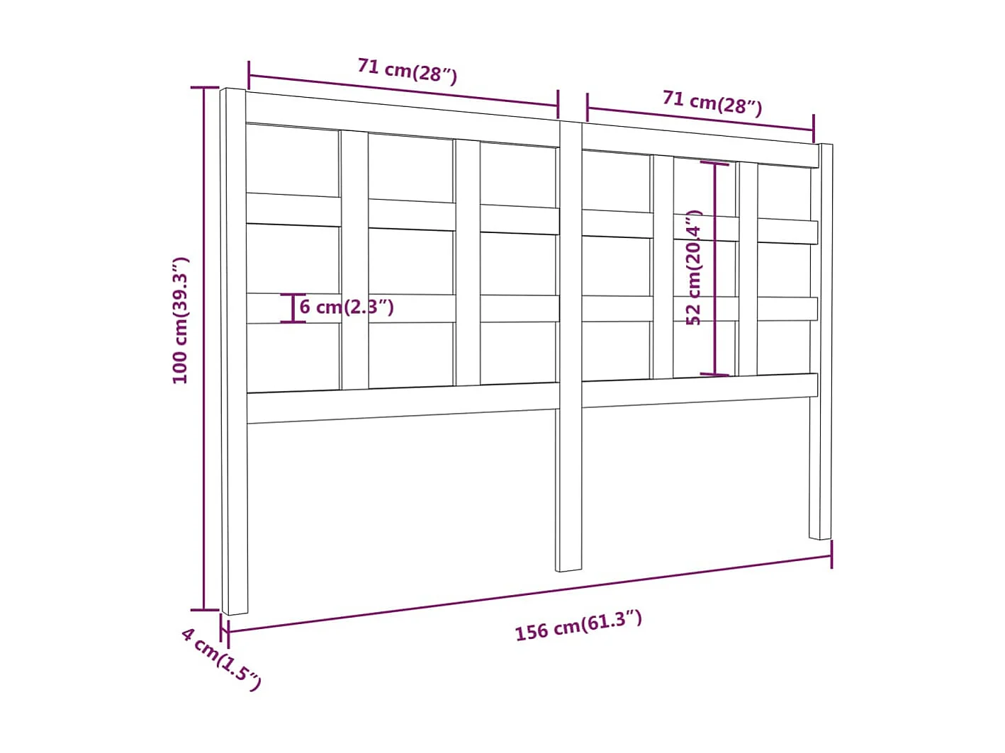Hoofdbord 156x4x100 cm massief grenenhout wit