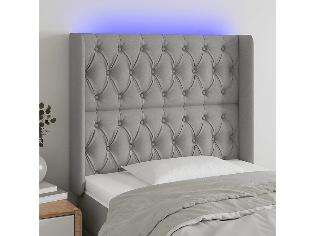 Hoofdbord LED 93x16x118/128 cm stof lichtgrijs