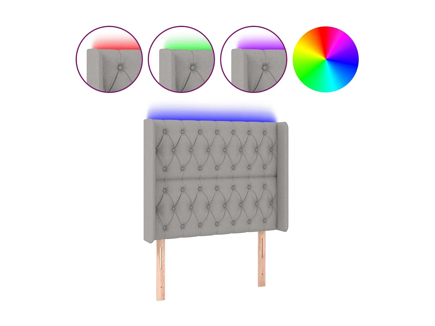 Hoofdbord LED 93x16x118/128 cm stof lichtgrijs