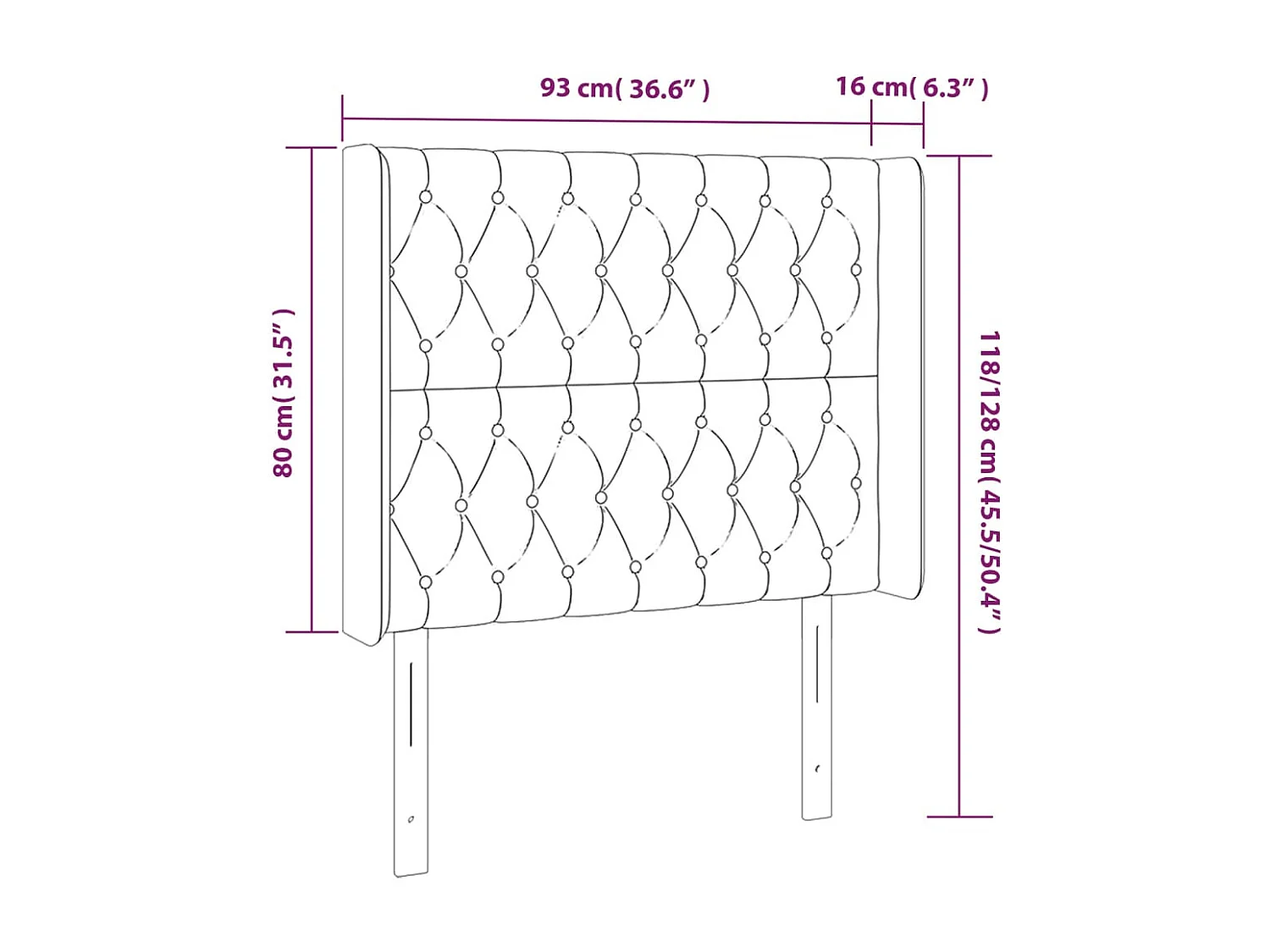 Hoofdbord LED 93x16x118/128 cm stof lichtgrijs