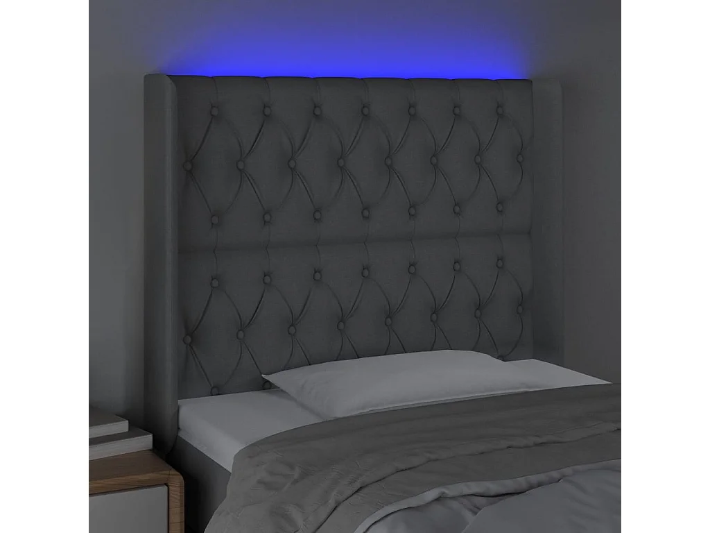 Hoofdbord LED 93x16x118/128 cm stof lichtgrijs
