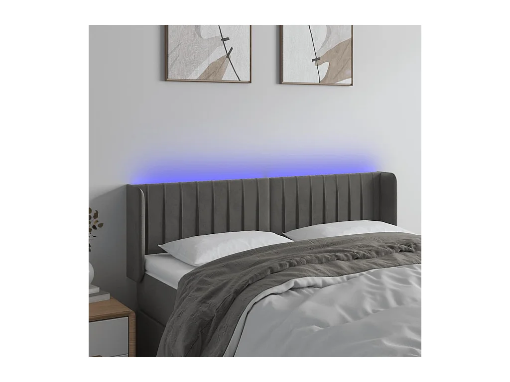 Tête de lit à LED Gris foncé 147x16x78/88 cm Velours