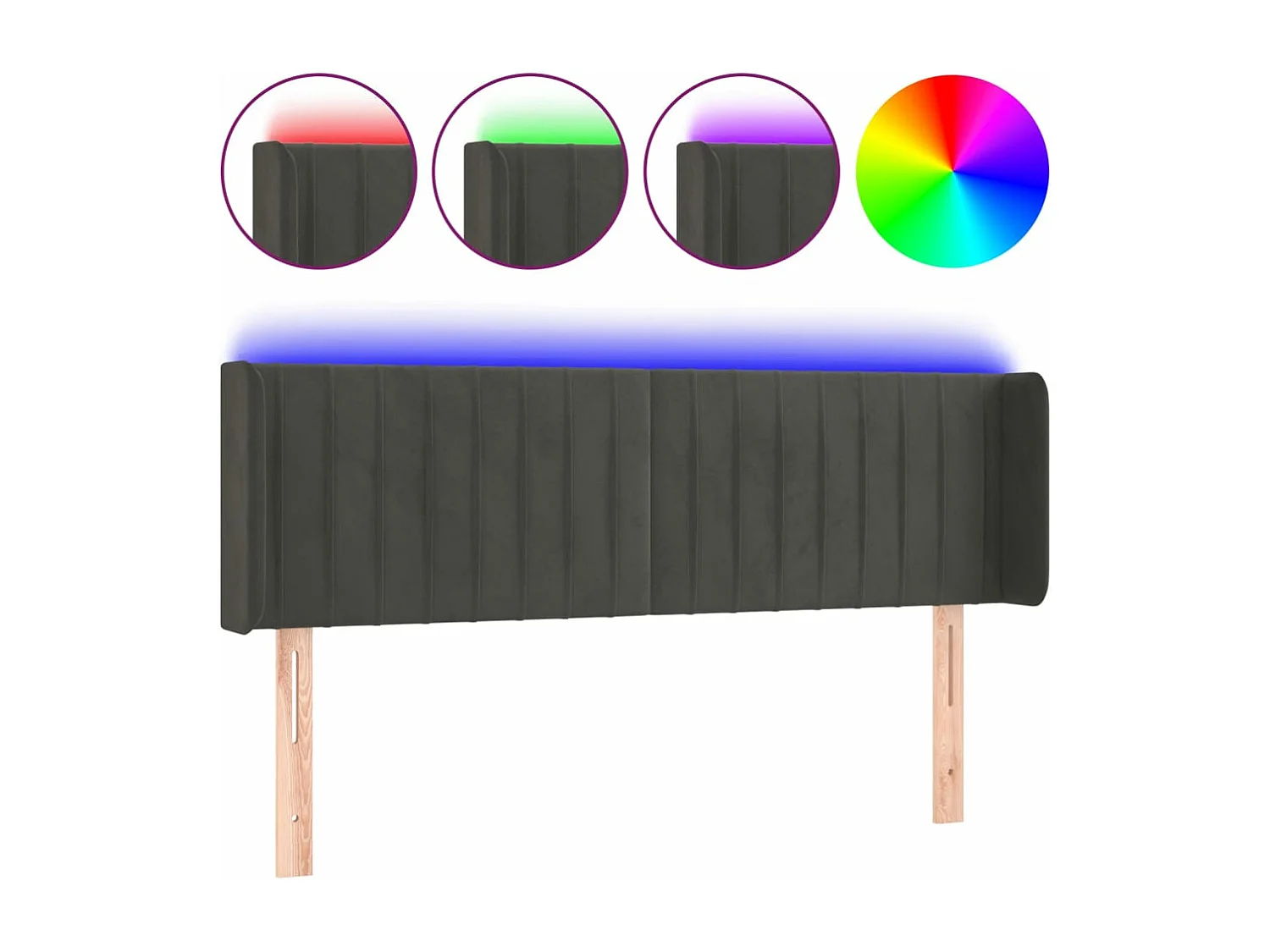 Hoofdbord LED 147x16x78/88 cm fluweel donkergrijs