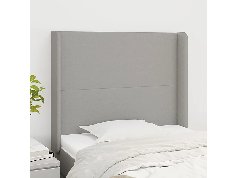 Cabeceira de cama c/ abas tecido 83x16x118/128cm cinzento-claro