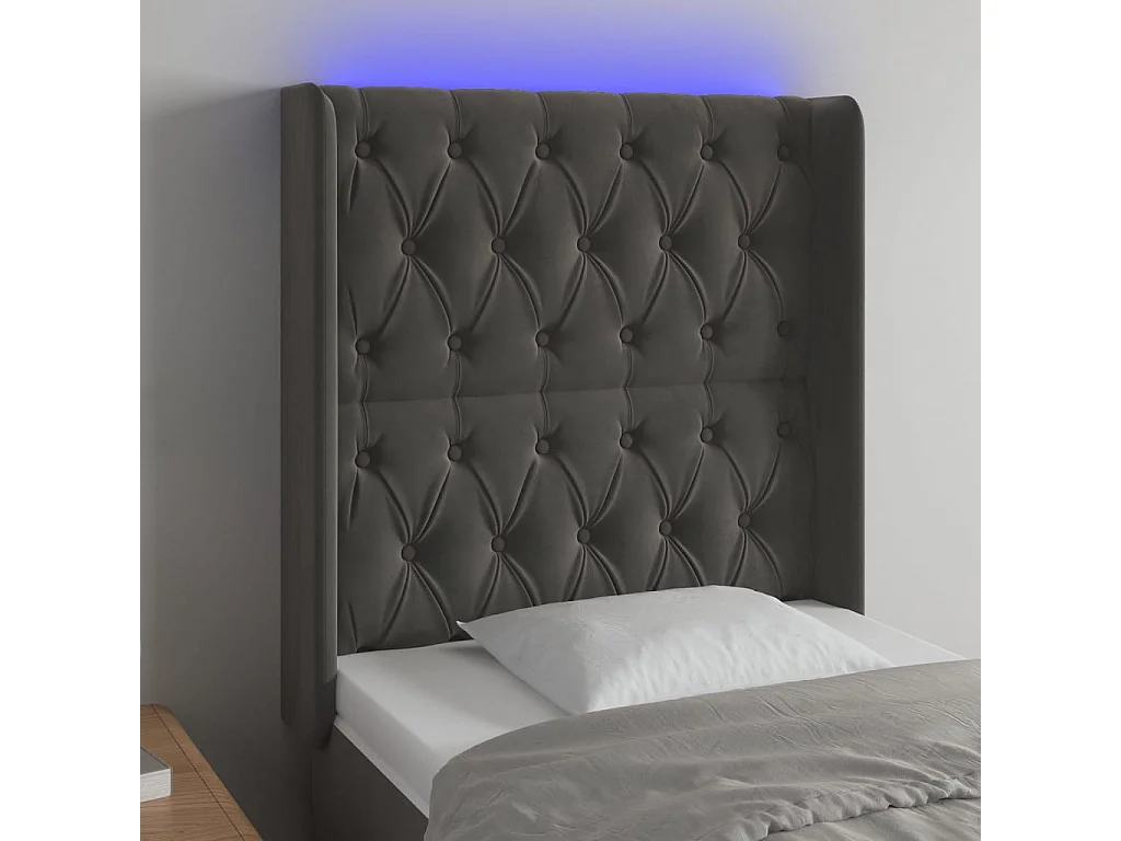 Tête de lit à LED Gris foncé 83x16x118/128 cm Velours