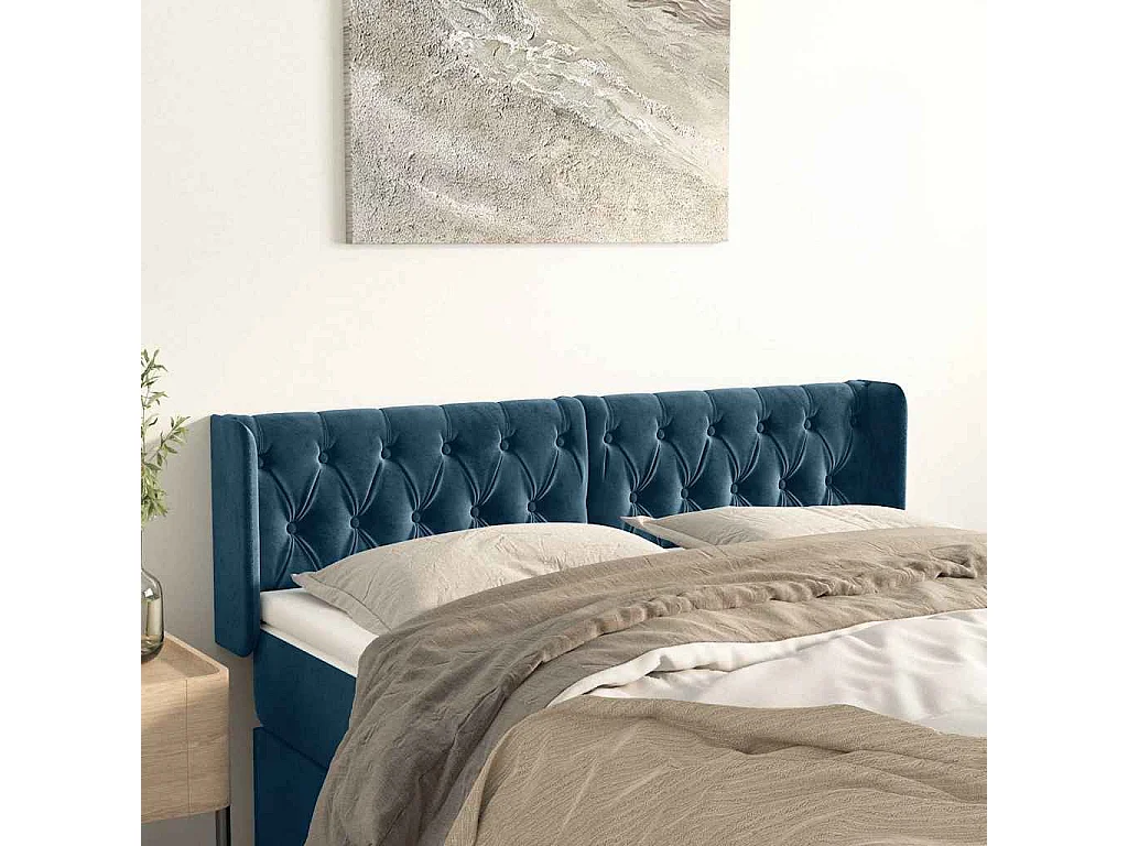 Hoofdbord met randen 163x16x78/88 cm fluweel donkerblauw