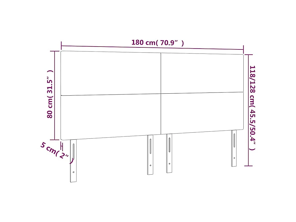 Hoofdbord LED 180x5x118/128 cm kunstleer wit