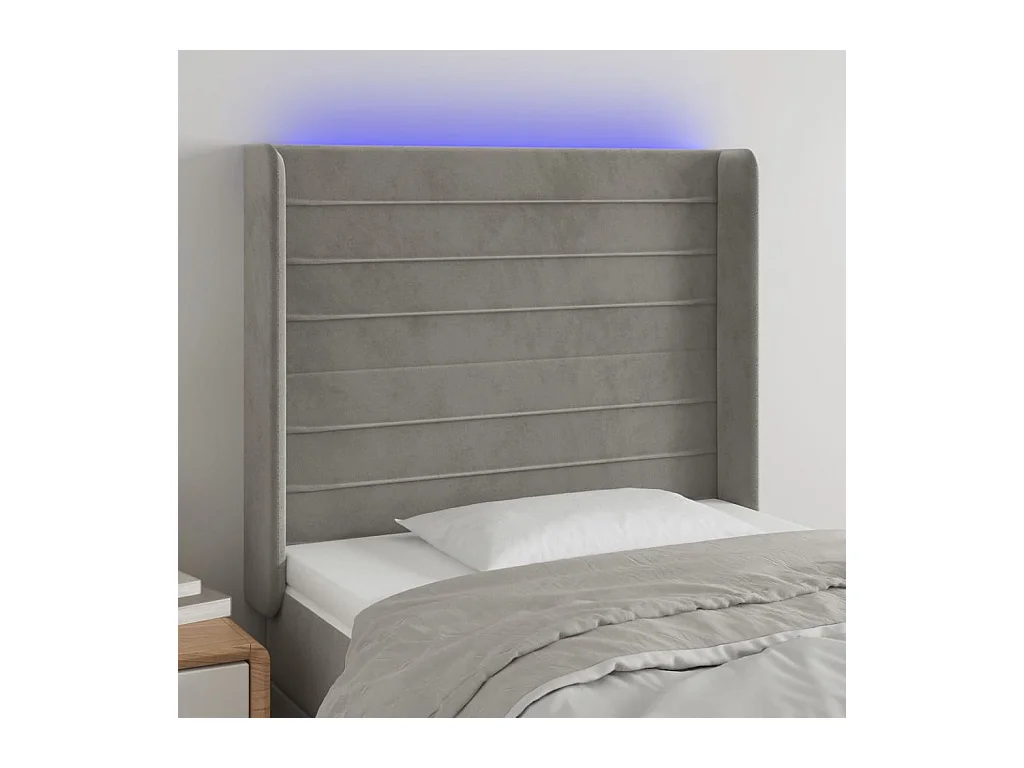 Testiera a LED Grigio Chiaro 103x16x118/128 cm in Velluto