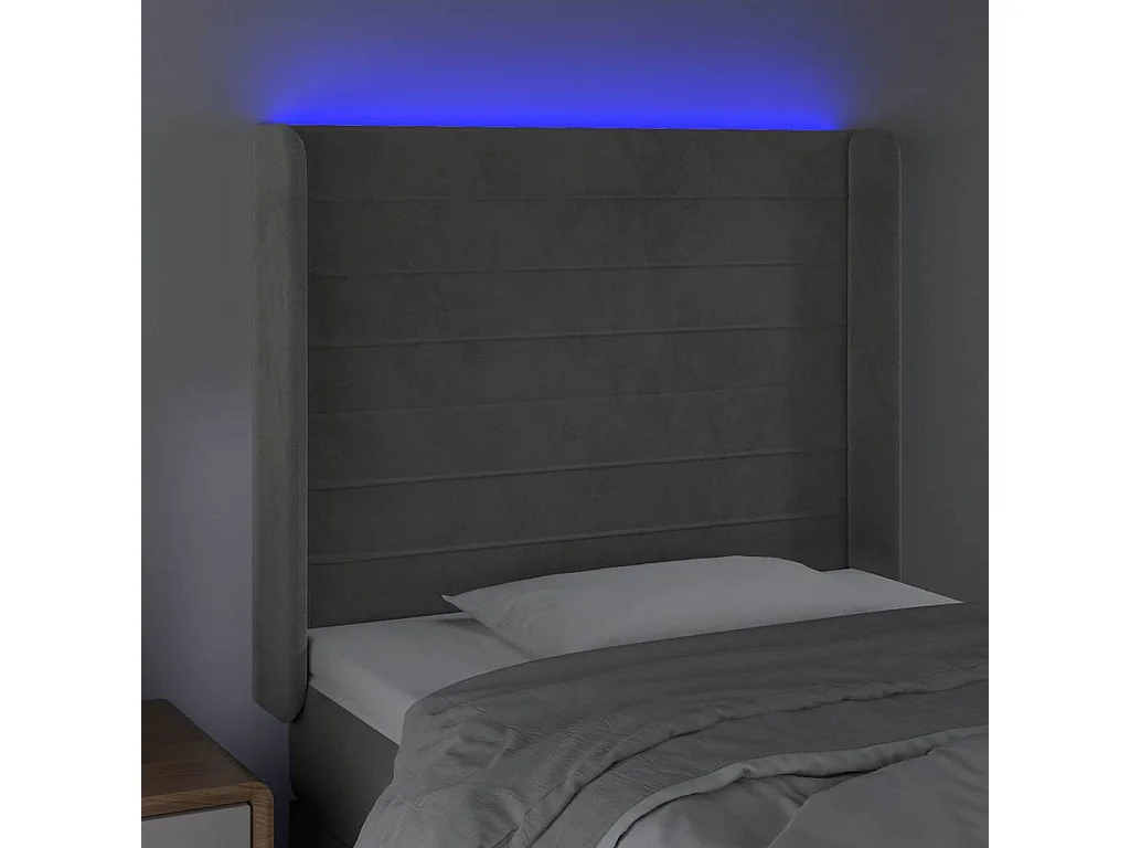 Testiera a LED Grigio Chiaro 103x16x118/128 cm in Velluto