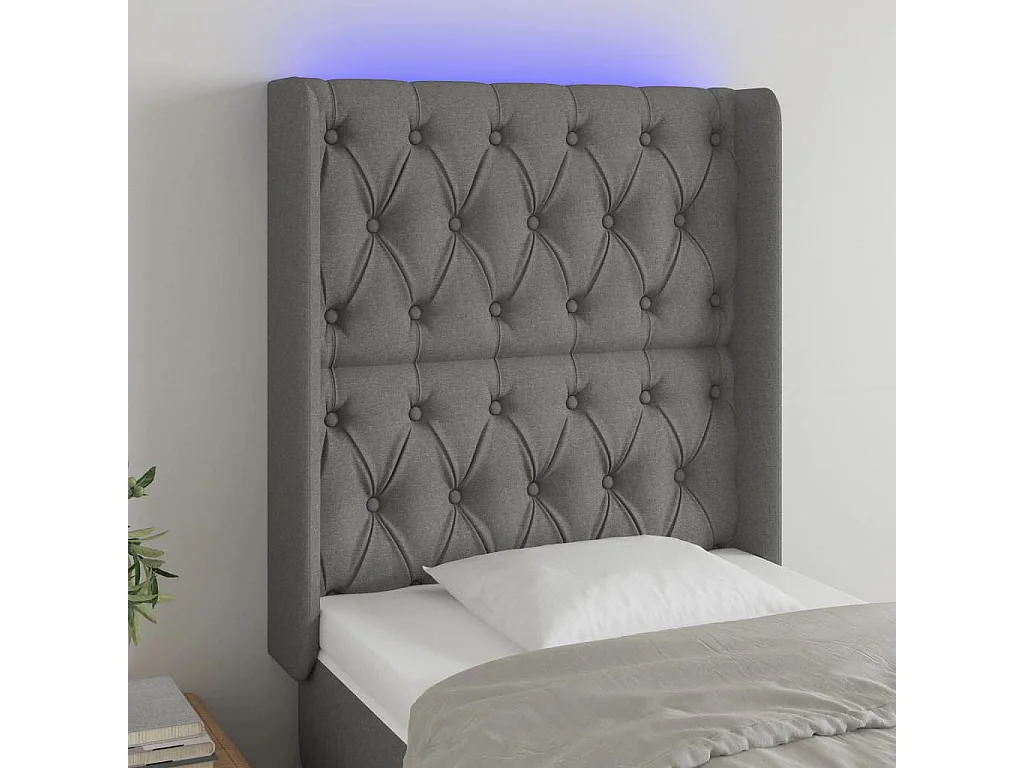 Hoofdbord LED 83x16x118/128 cm stof donkergrijs