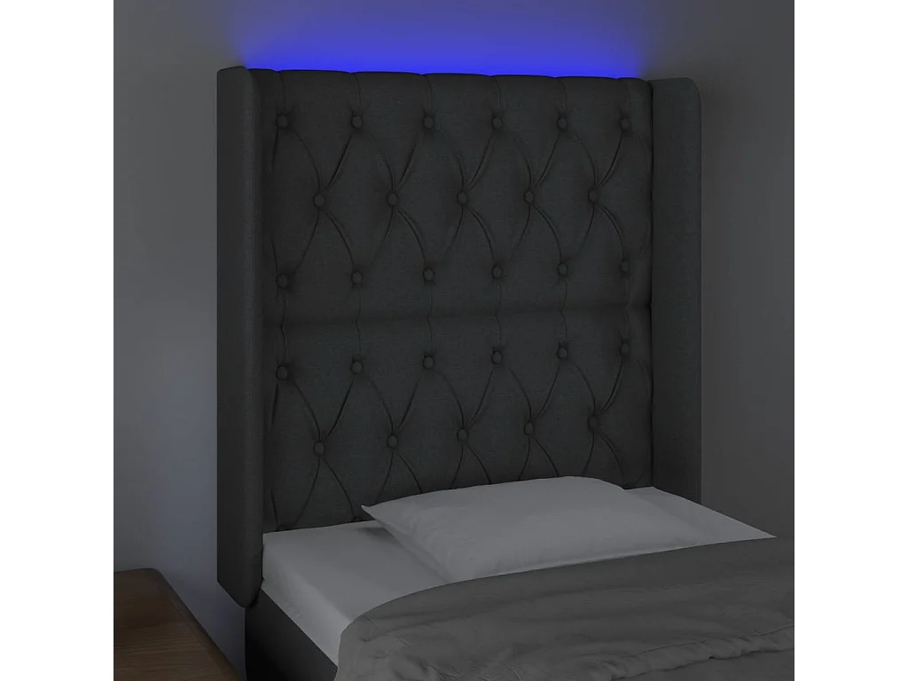 Hoofdbord LED 83x16x118/128 cm stof donkergrijs