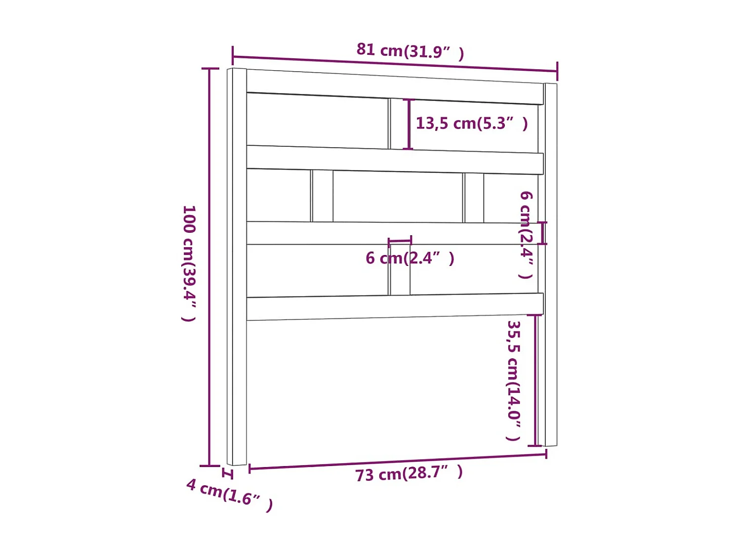 Testiera per Letto Bianca 81x4x100 cm in Legno Massello di Pino