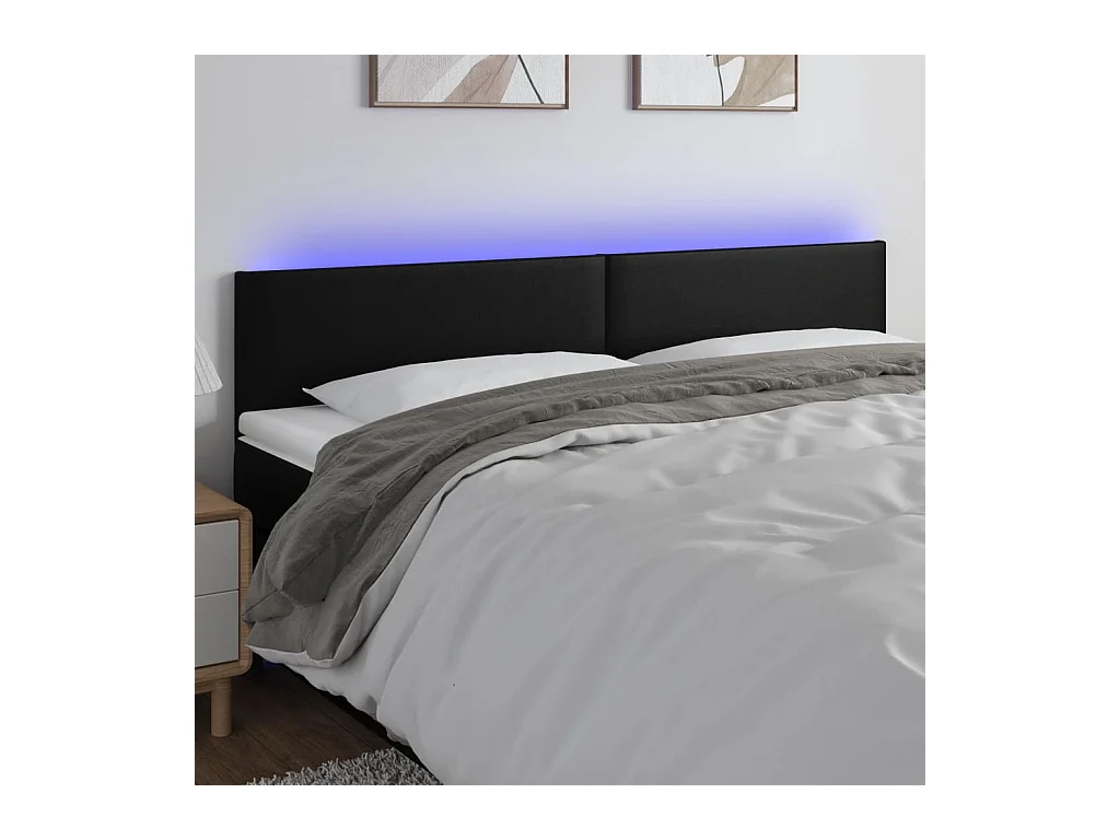 Testiera a LED Nera 180x5x78/88 cm in Similpelle