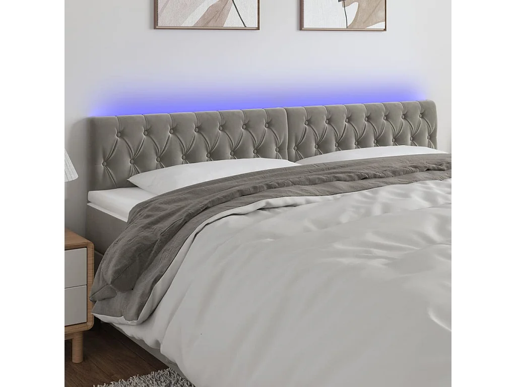 Tête de lit à LED Gris clair 200x7x78/88 cm Velours