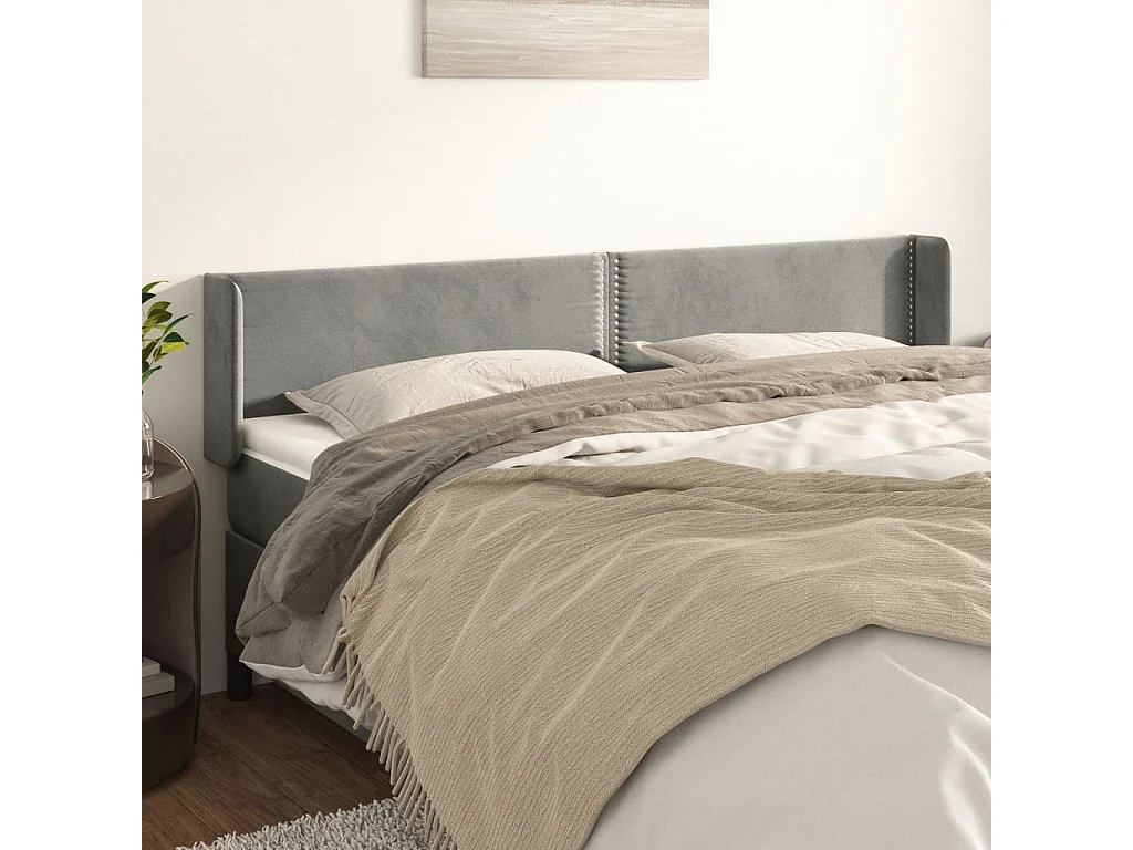Kopfteil mit Ohren Hellgrau 183x16x78/88 cm Samt