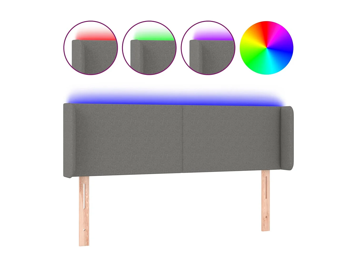 Cabeceira cama c/ luzes LED tecido 147x16x78/88cm cinza-escuro