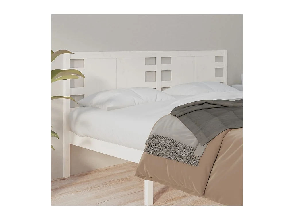 Testiera per Letto Bianca 156x4x100cm in Legno Massello di Pino