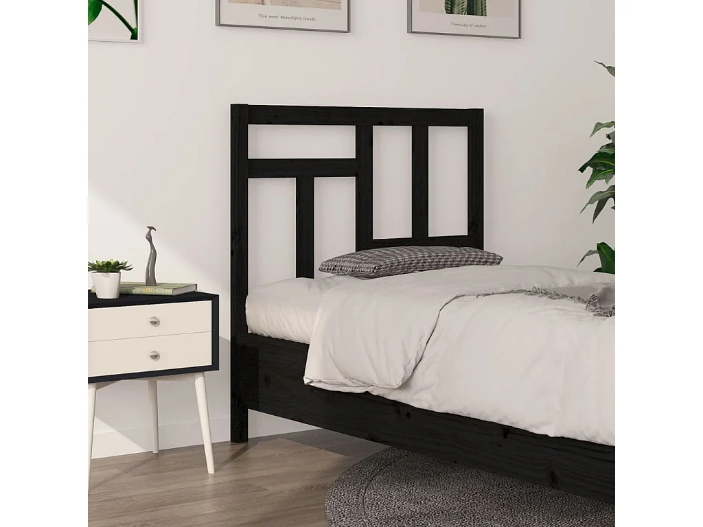 Tête de lit Noir 95,5x4x100 cm Bois massif de pin