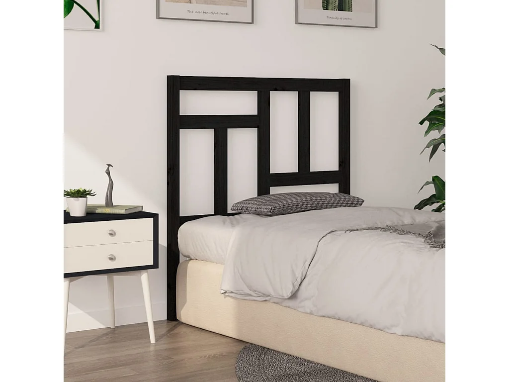 Tête de lit Noir 95,5x4x100 cm Bois massif de pin
