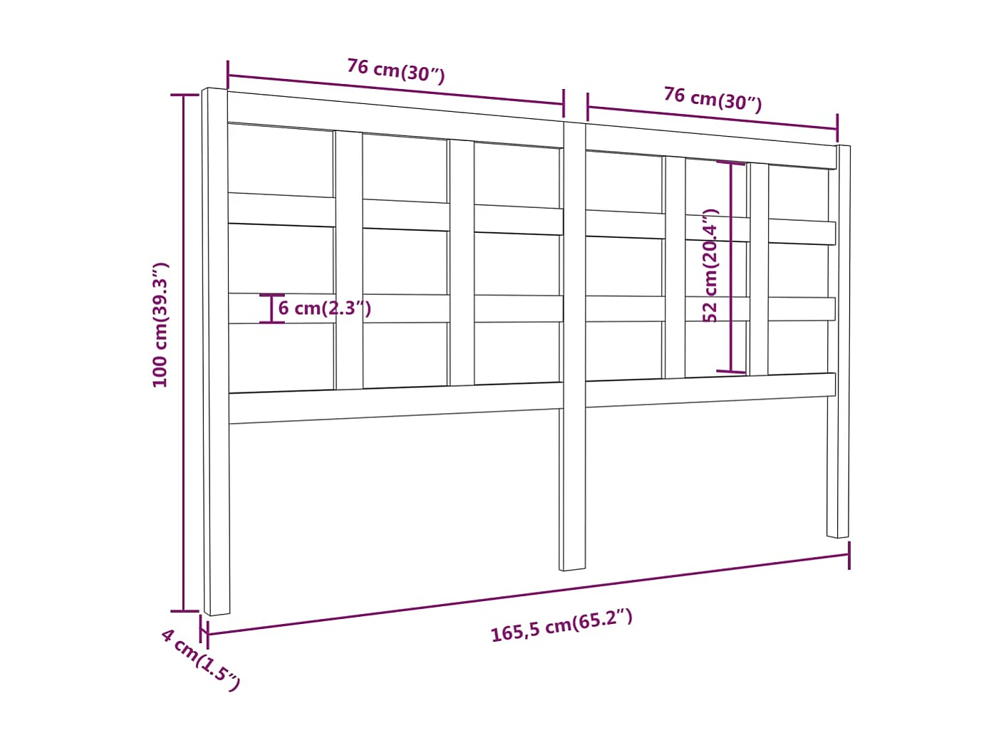 Tête de lit Gris 165,5x4x100 cm Bois massif de pin
