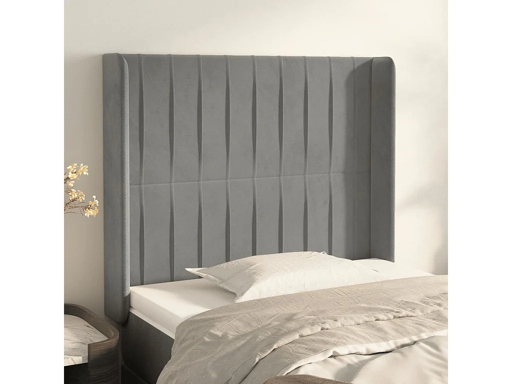 Tête de lit avec oreilles Gris clair 83x16x118/128 cm Velours