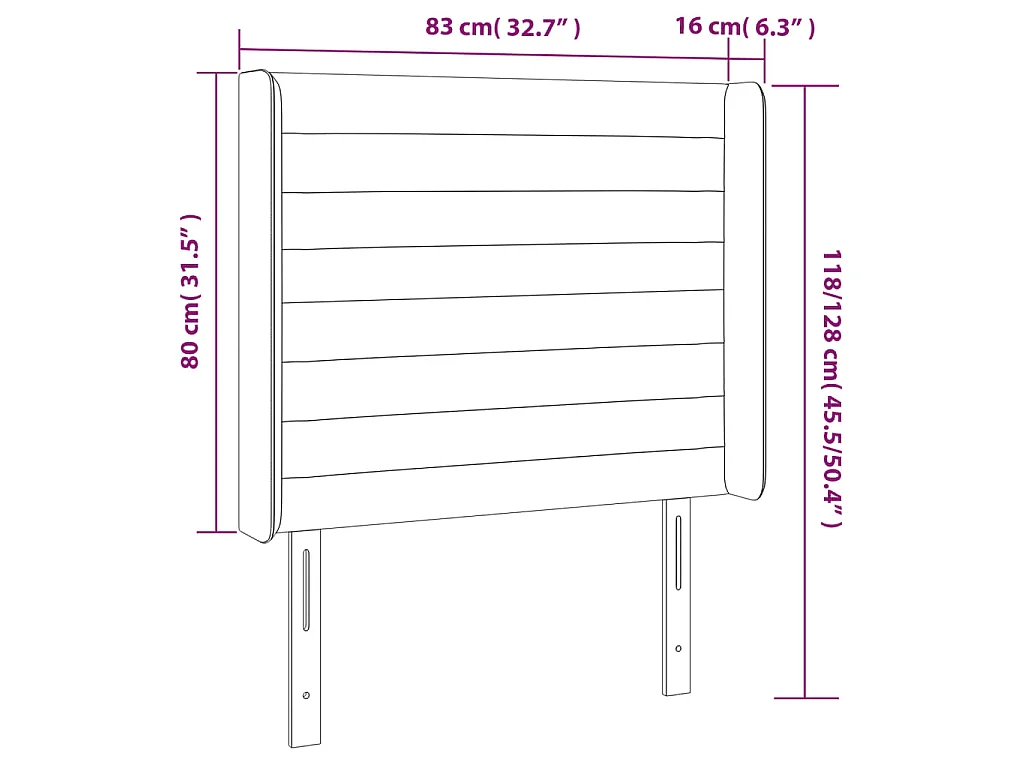 Hoofdbord LED 83x16x118/128 cm stof lichtgrijs
