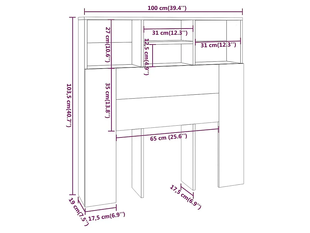 Armoire de tête de lit Blanc 100x19x103,5 cm