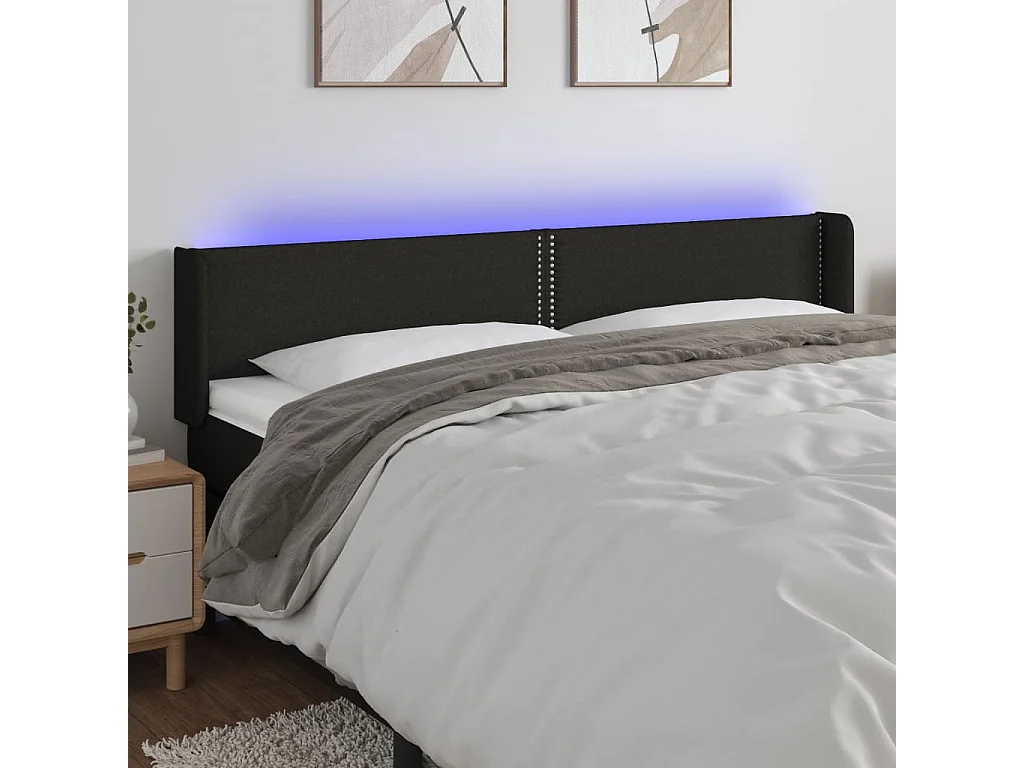 Testiera a LED Nera 183x16x78/88 cm in Tessuto