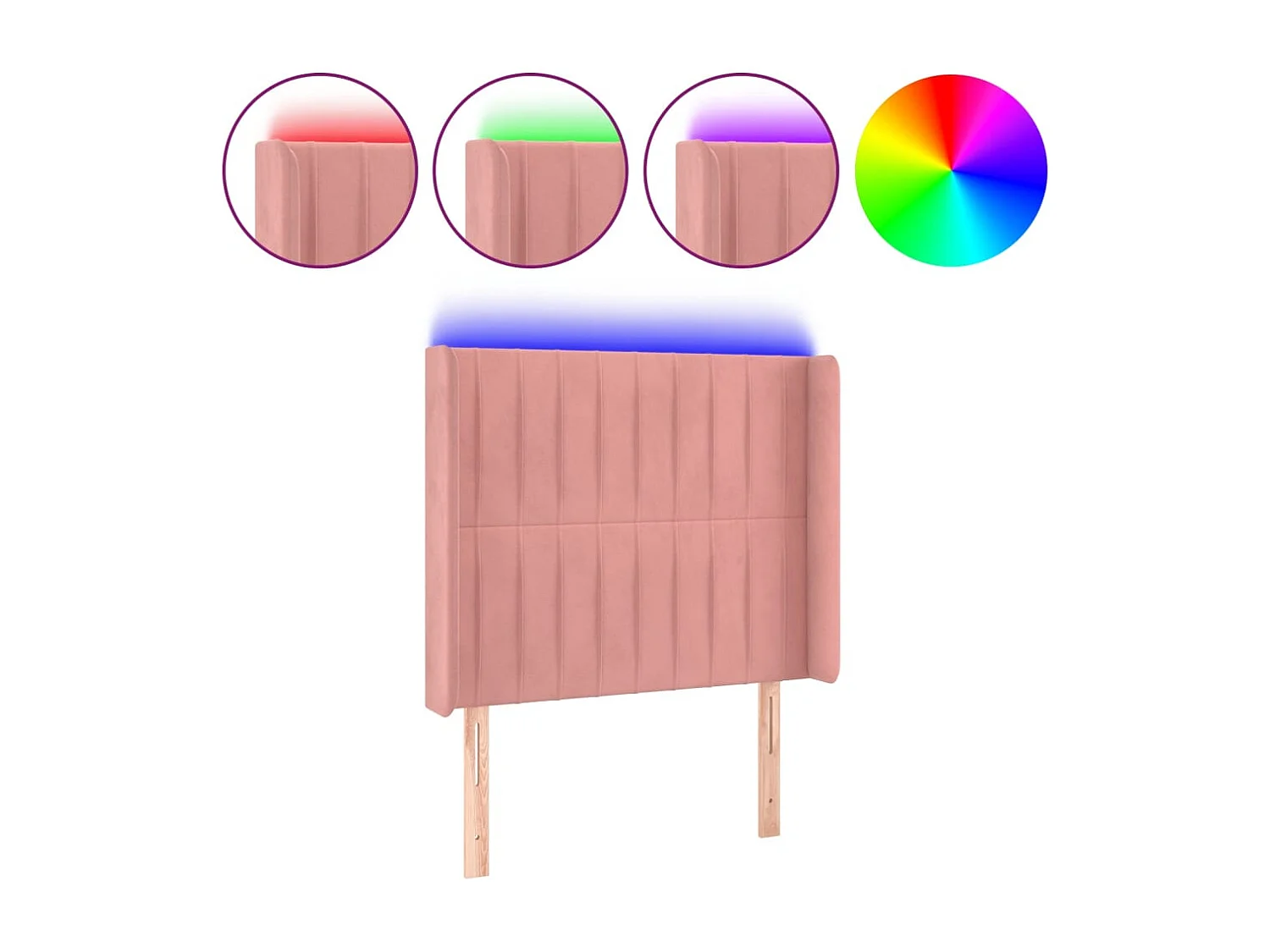 Cabeceira de cama c/ luzes LED veludo 103x16x118/128 cm rosa