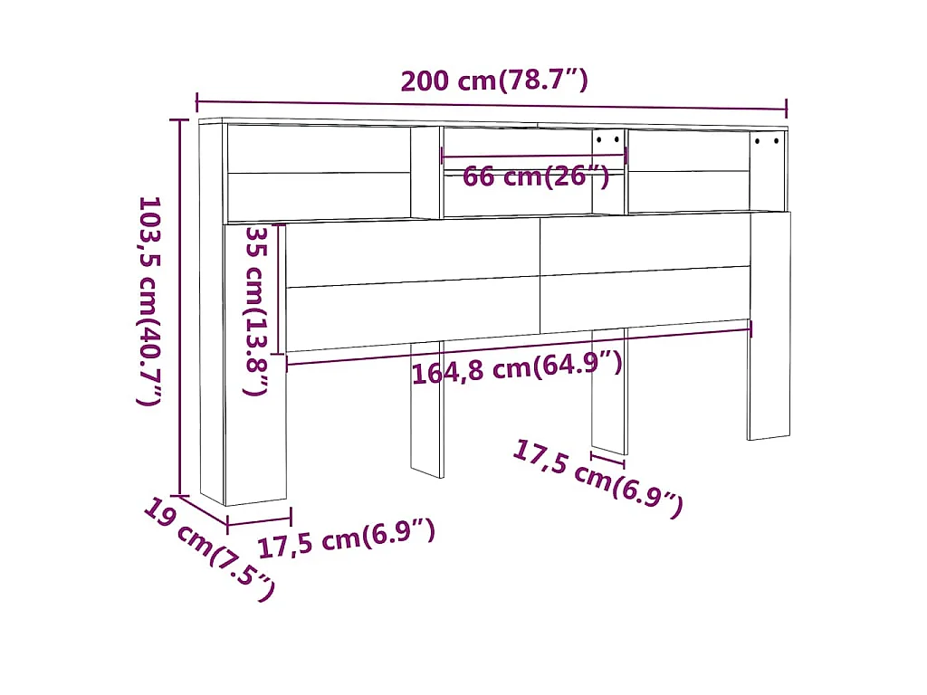 Armário de cabeceira 200x19x103,5 cm sonoma cinzento