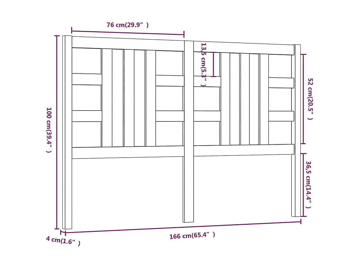 Testiera per Letto Bianca 166x4x100cm in Legno Massello di Pino