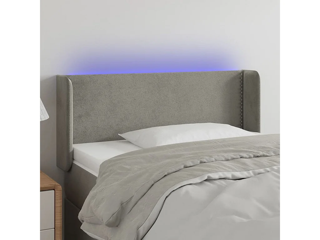 Testiera Grigio Chiaro a LED 93x16x78/88 cm in Velluto