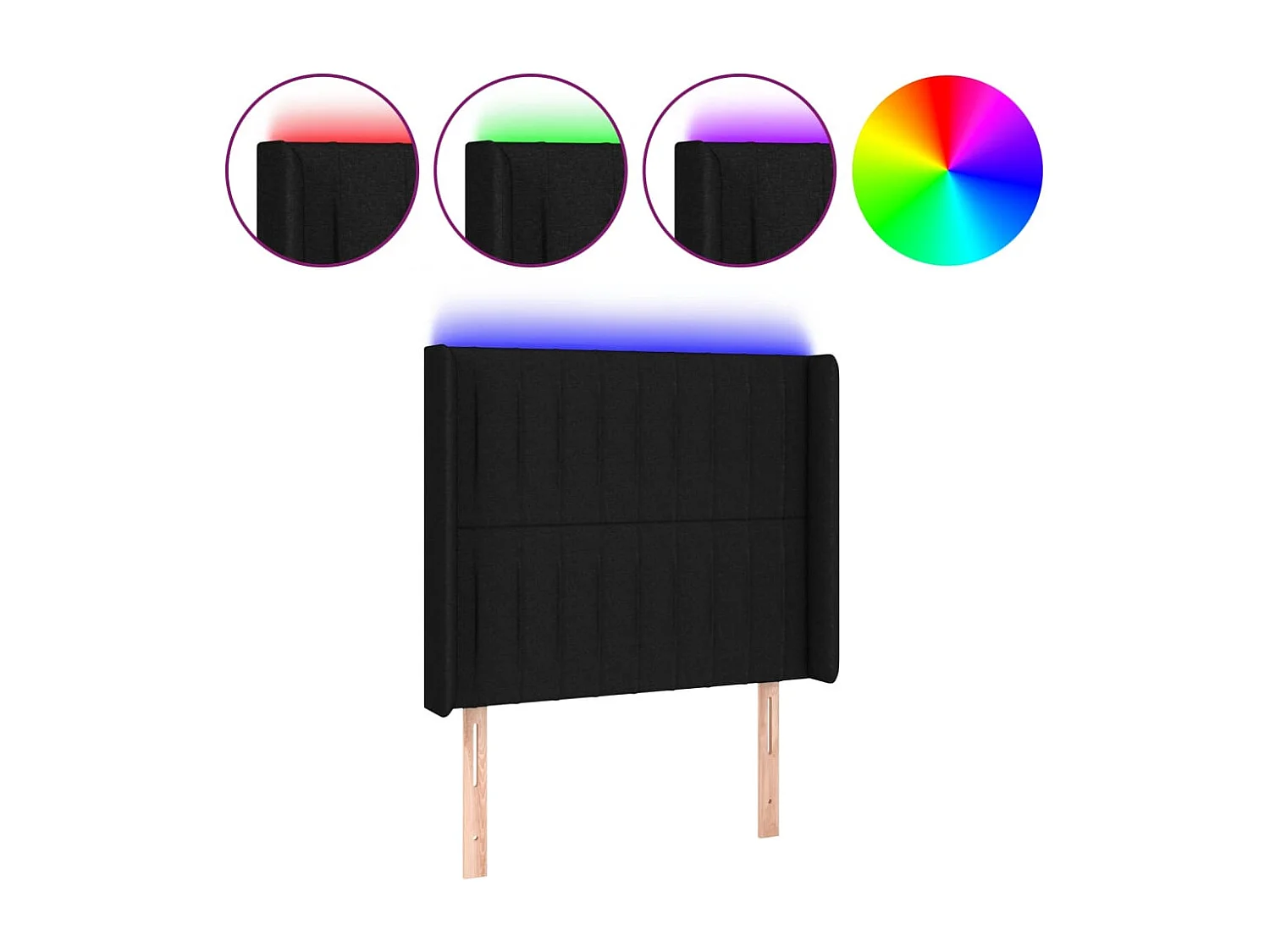 Testiera a LED Nera 103x16x118/128 cm in Tessuto