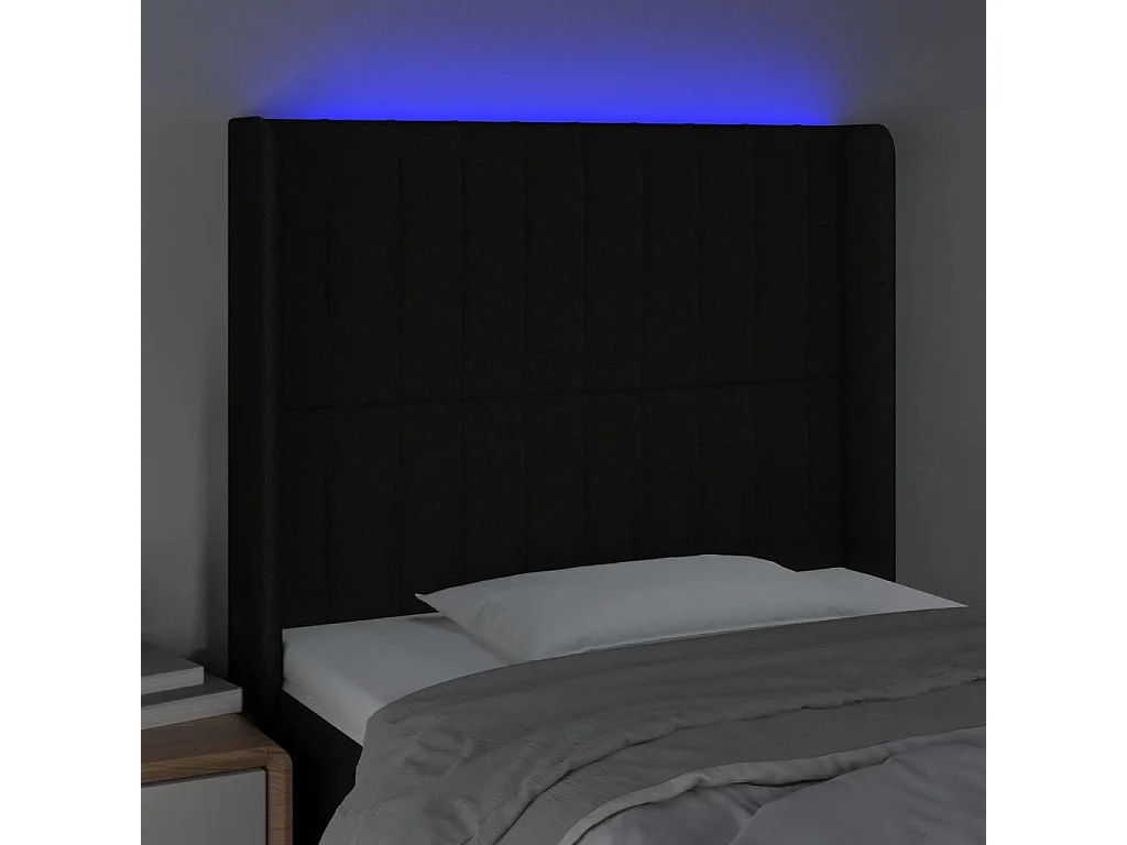 Testiera a LED Nera 103x16x118/128 cm in Tessuto