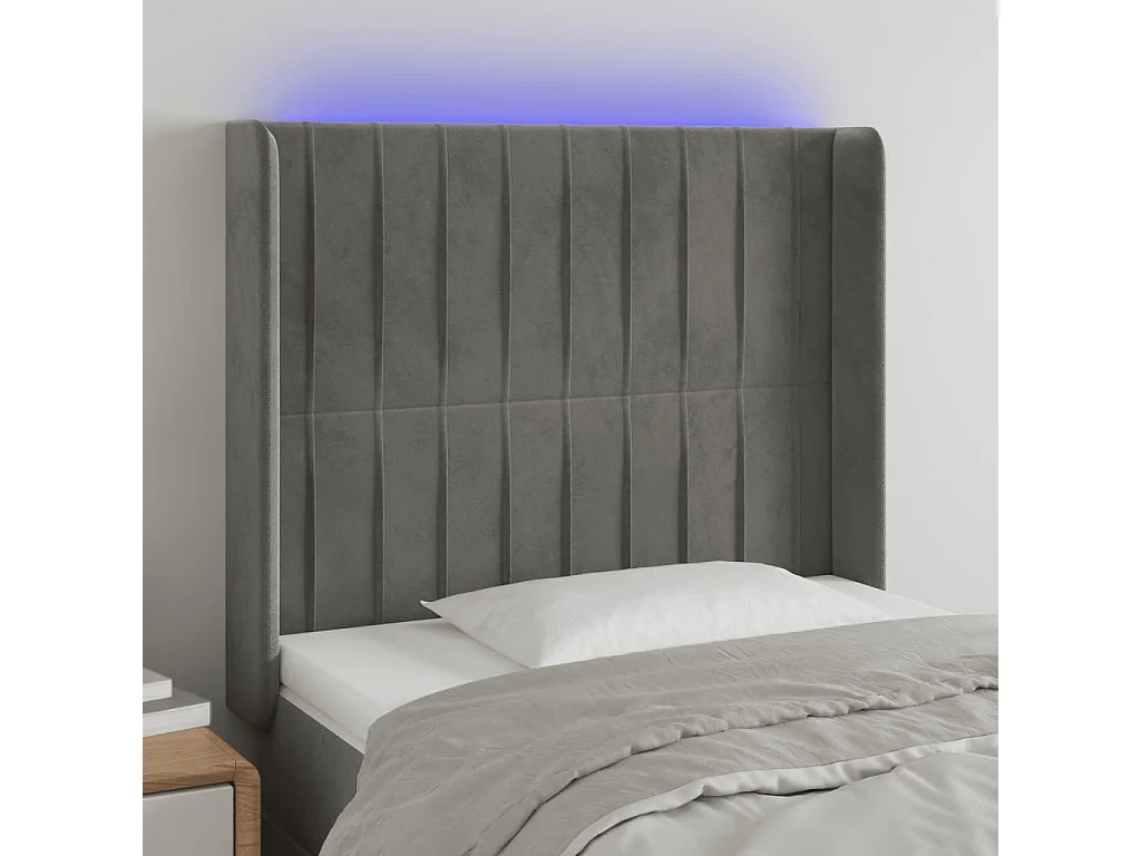 Hoofdbord LED 83x16x118/128 cm fluweel lichtgrijs