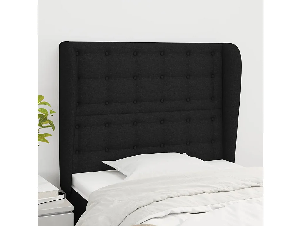 Testiera ad Orecchio Nera 103x23x118/128 cm in Tessuto