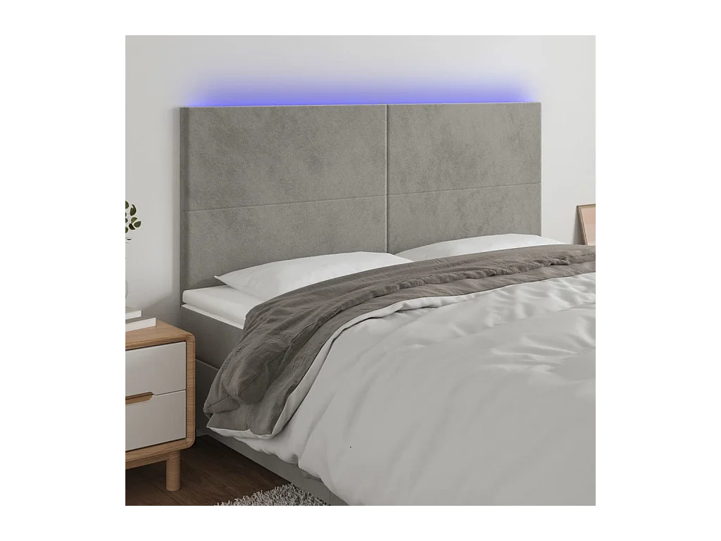 Testiera a LED Grigio Chiaro 200x5x118/128 cm in Velluto