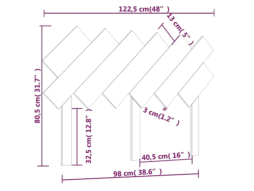 Tête de lit Gris 122,5x3x80,5 cm Bois massif de pin