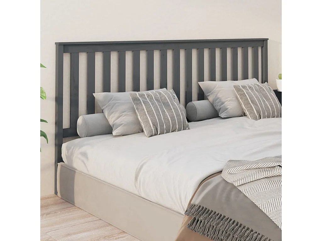 Cabecero de cama madera maciza de pino gris 206x6x101 cm