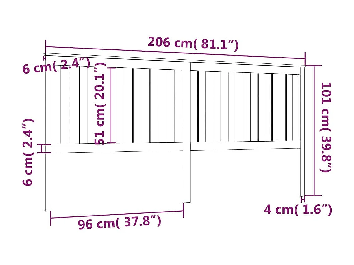 Testiera per Letto Grigia 206x6x101cm in Legno Massello di Pino