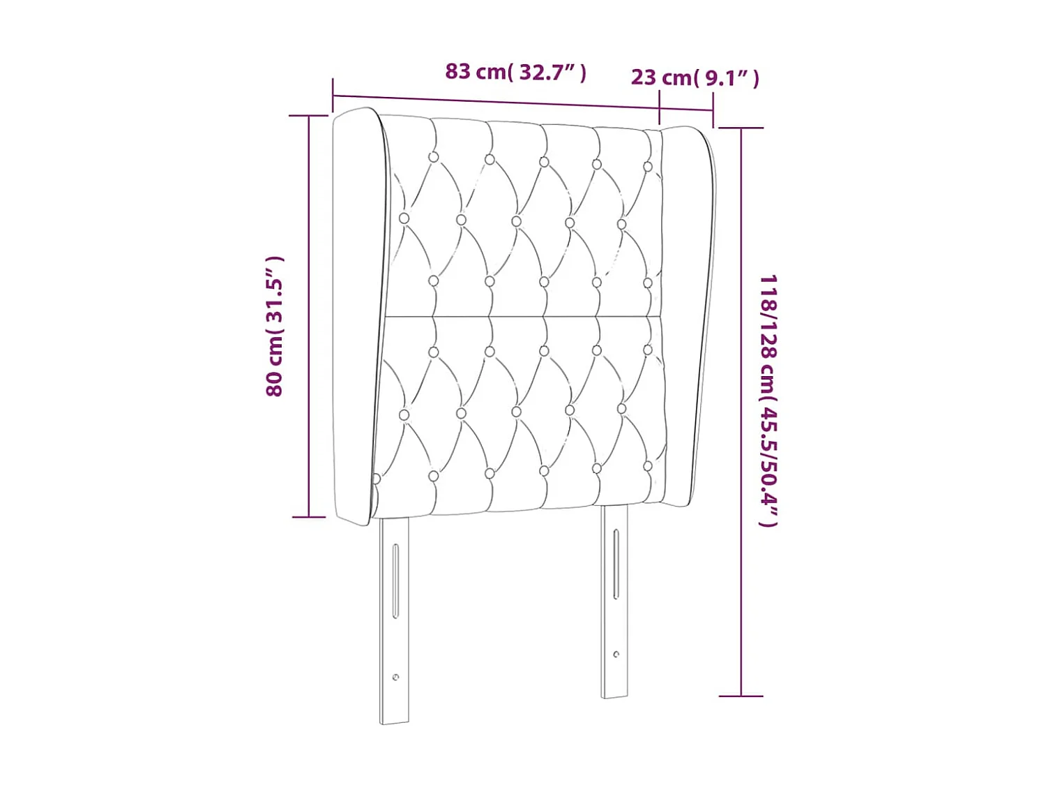 Tête de lit avec oreilles Noir 83x23x118/128 cm Tissu