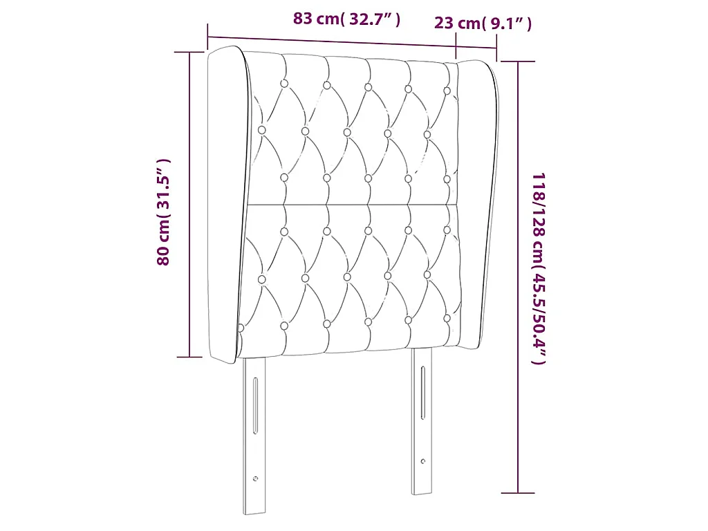 Tête de lit avec oreilles Noir 83x23x118/128 cm Tissu