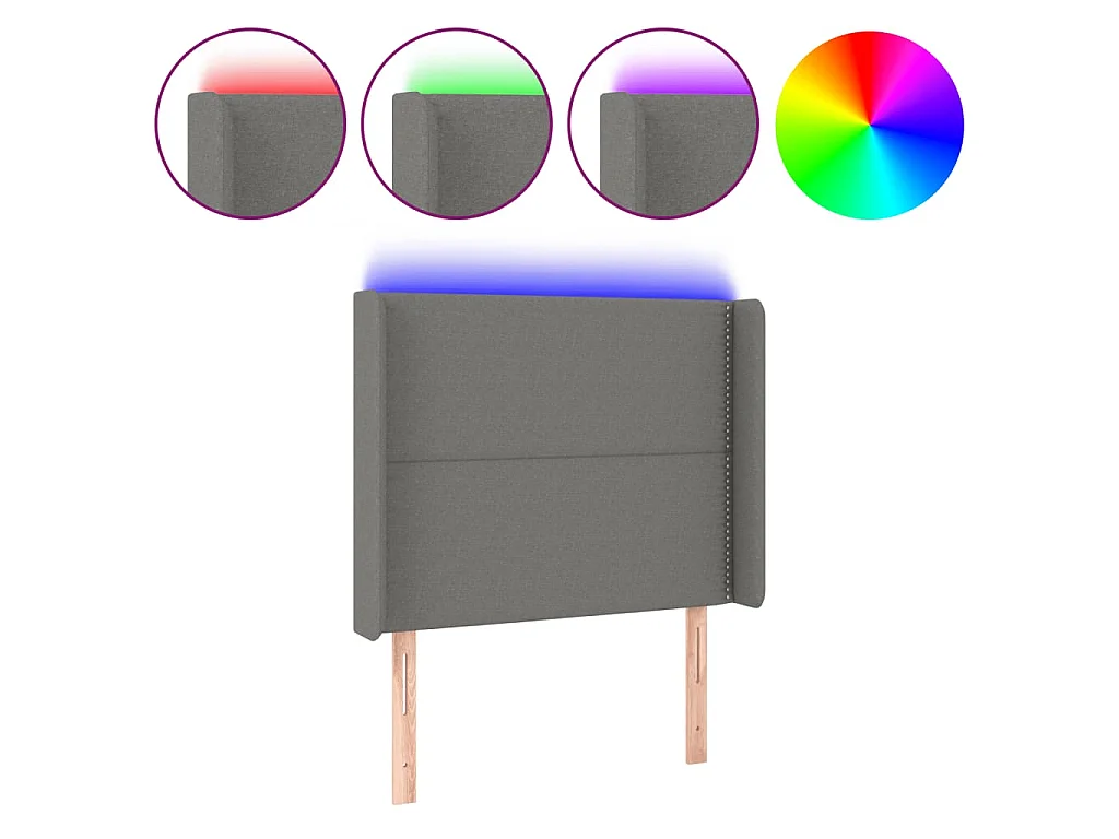 Hoofdbord LED 103x16x118/128 cm stof donkergrijs