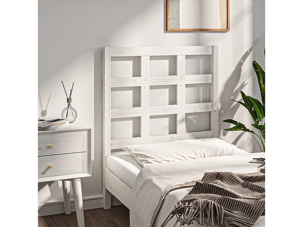 Testiera per Letto Bianca 80,5x4x100 cm Legno Massello di Pino