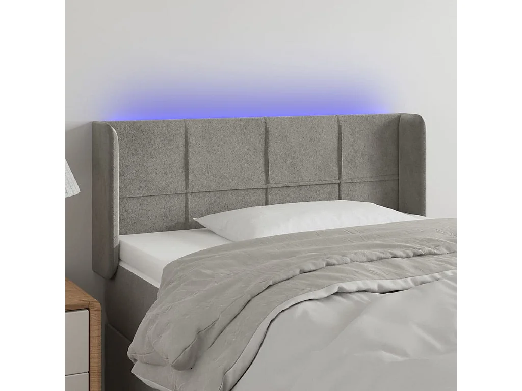 Testiera a LED Grigio Chiaro 83x16x78/88 cm in Velluto