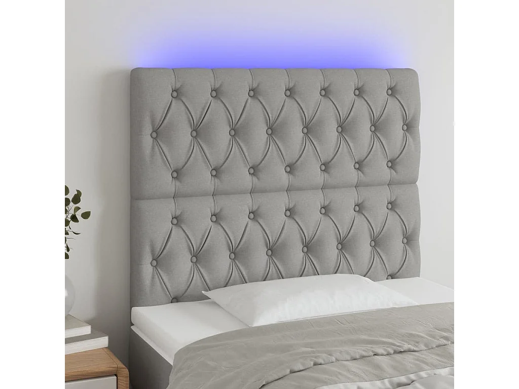 Testiera a LED Grigio Chiaro 100x7x118/128 cm in Tessuto