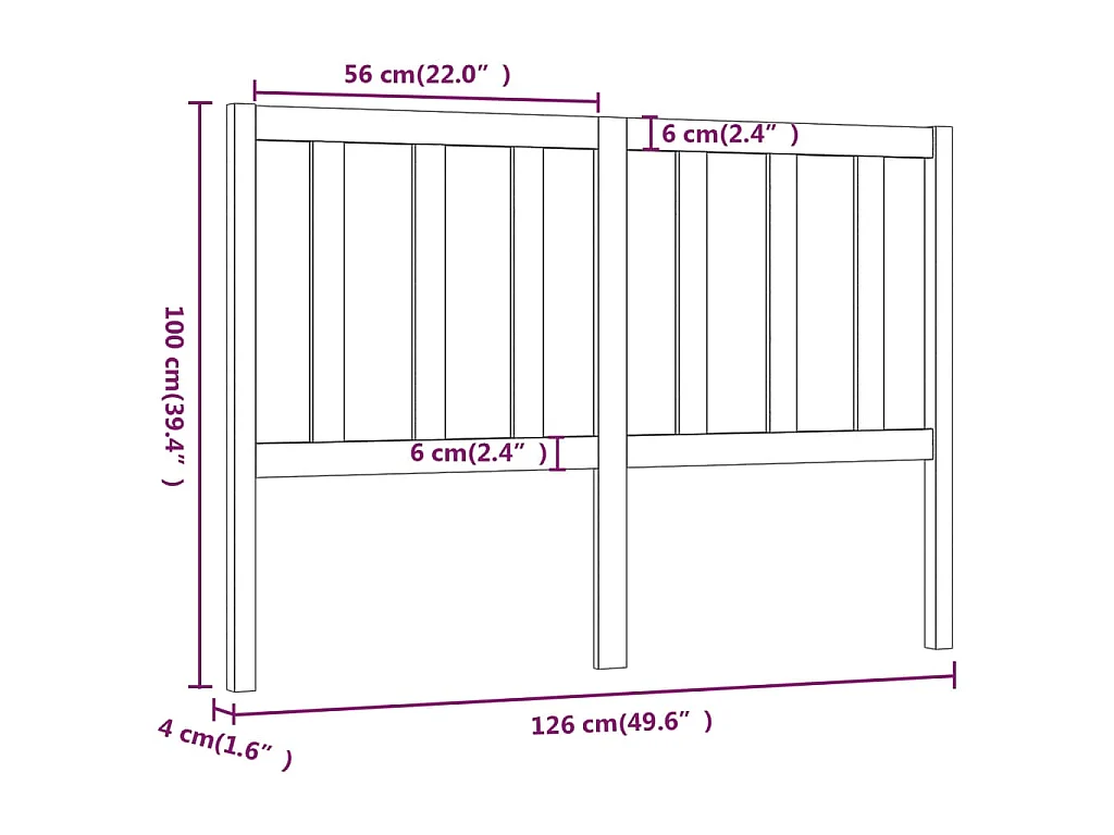 Kopfteil Schwarz 126x4x100 cm Massivholz Kiefer