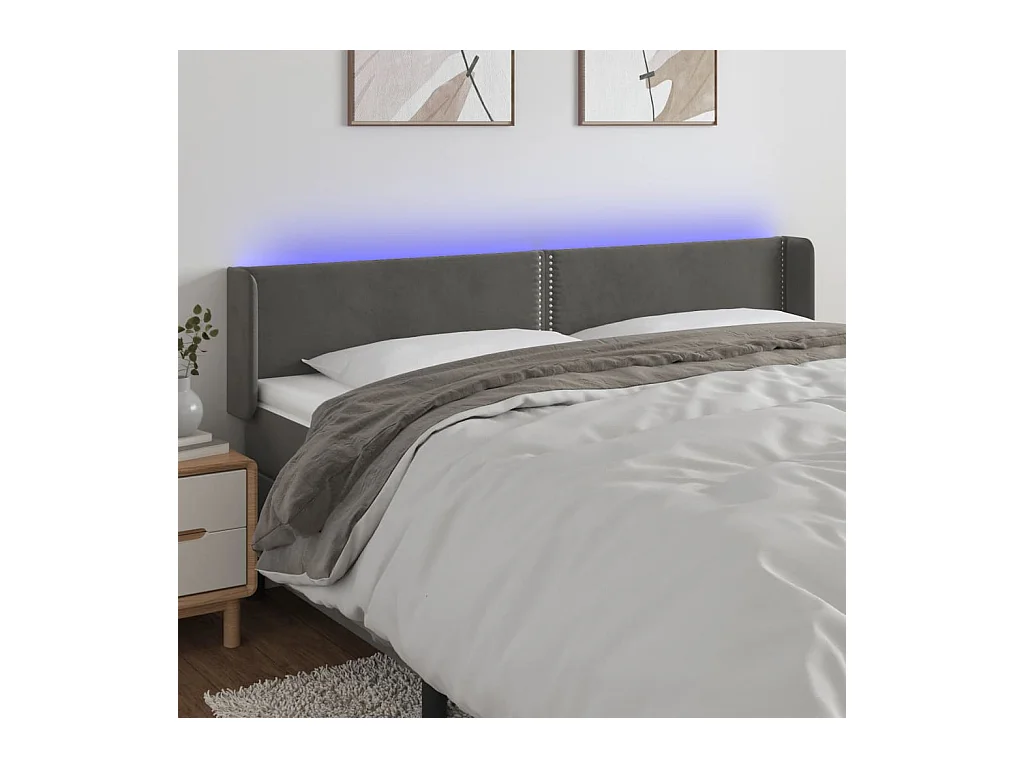 Tête de lit à LED Gris foncé 183x16x78/88 cm Velours