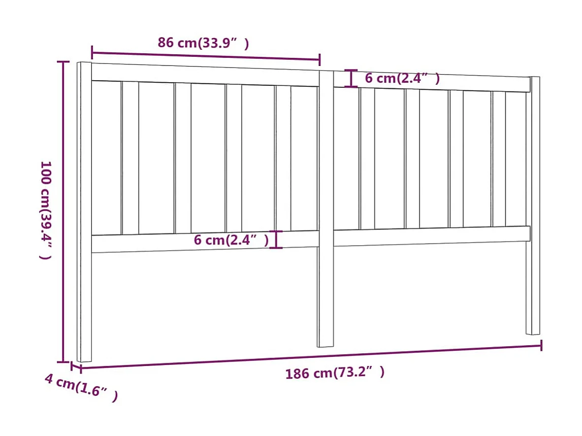 Hoofdbord 186x4x100 cm massief grenenhout grijs