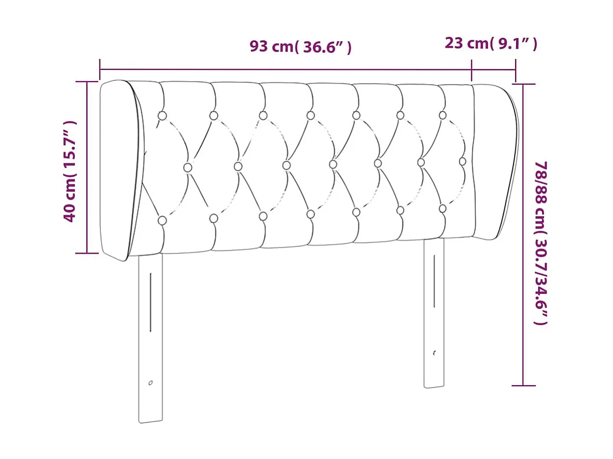 Tête de lit avec oreilles Noir 93x23x78/88 cm Tissu